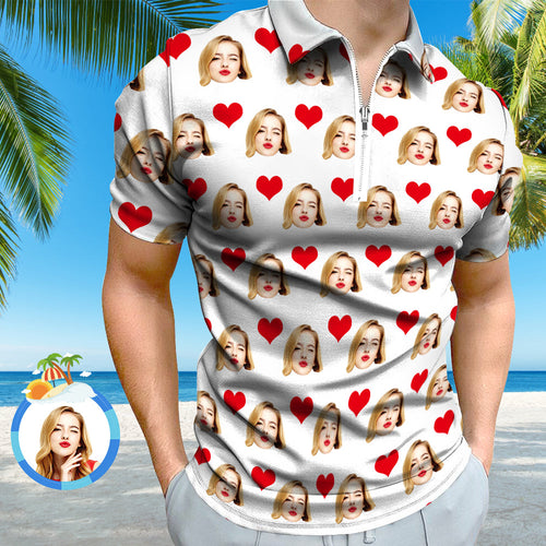 Custom Face Polo Shirt with Zipper Men's Polo Shirt for Boyfriend or Husband