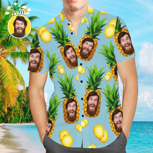 Custom Photo Shirt with Text Men's Hawaiian Shirt Big Pineapple