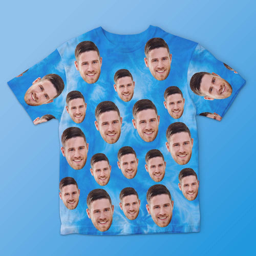 Custom Face Men's T-shirt Personalized Photo Funny Tie Dye T-shirt Gift For Men Blue - FaceSocksUsa