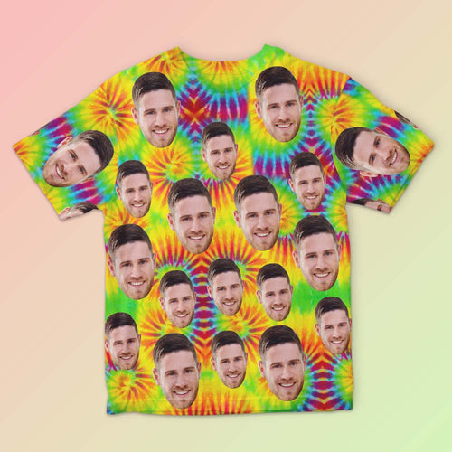 Custom Face Men's T-shirt Personalized Photo Funny Tie Dye T-shirt Gift For Men Colorful - FaceSocksUsa