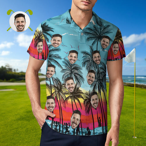 Sunset Men's Custom Face Polo Shirt Personalised Hawaiian Golf Shirts