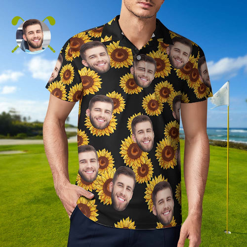 Custom Face Sunflower Men's Polo Shirt - FaceSocksUsa