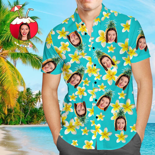 Custom Face Shirt Men's Hawaiian Shirt Personalized Photo Pineapple and Flower Tshirts