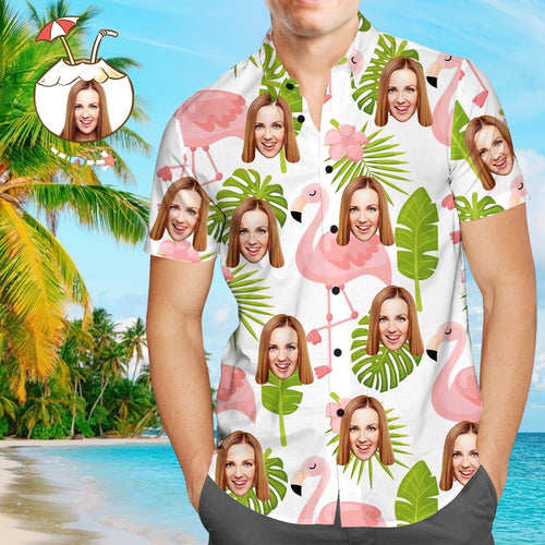 Custom Face Shirt Personalized Photo Men's Hawaiian Shirt Men's Hawaiian Shirt Cartoon Flamingo