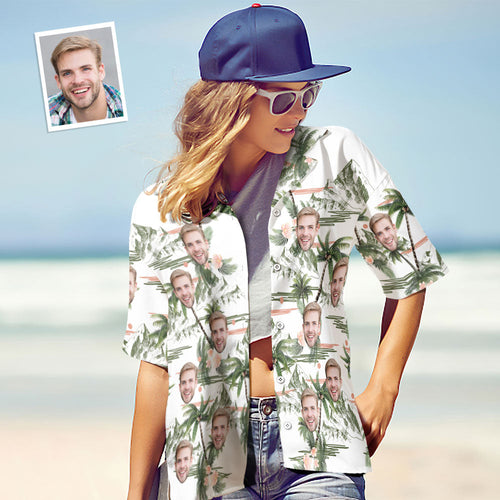 Custom Face Shirt Personalized Photo Women's Hawaiian Shirt Gift - Coconut Tree