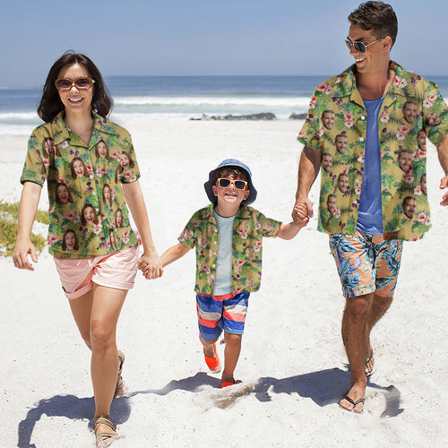 Custom Photo Hawaiian Shirt Parent-child Wears Personalized Face Hawaiian Shirt Gift Fashion Apparel