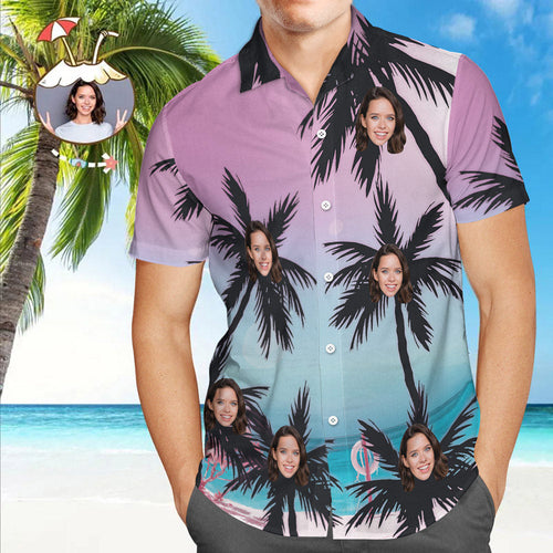 Custom Hawaiian Shirt Custom Face Hawaiian Shirt Coconut Trees Button Down Shirts