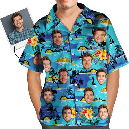 Custom Face Shirt Hawaiian Shirts and Dress Couple Outfit for Love - Vice City