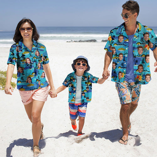 Custom Photo Hawaiian Shirt Parent-child Wears Personalized Face Hawaiian Shirt Gift Vice City