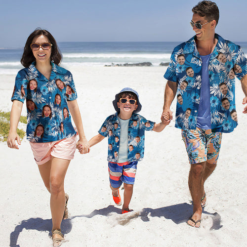 Custom Photo Hawaiian Shirt Parent-child Wears Personalized Face Hawaiian Shirt Gift for Family