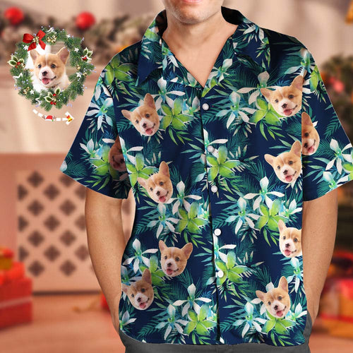 Custom Men's Hawaiian Shirt Dog Face Shirt Big Flower for Pet Lover