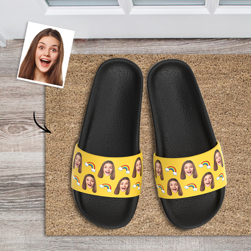 Custom Photo Slide Sandal Slide Sandal Rainbow Smiley