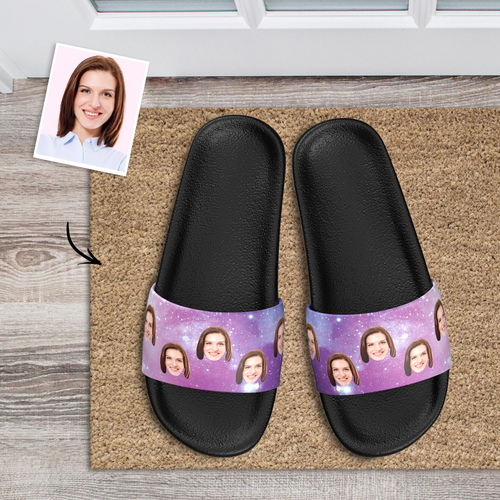 Custom Photo Slide Sandals Personalized Couple Face Slide Sandal For Summer Custom Gifts For Him/Her - Starry Sky