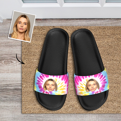 Custom Photo Slide Sandals Personalized Couple Face Slide Sandal For Summer Custom Gifts For Him/Her - Tie Dye