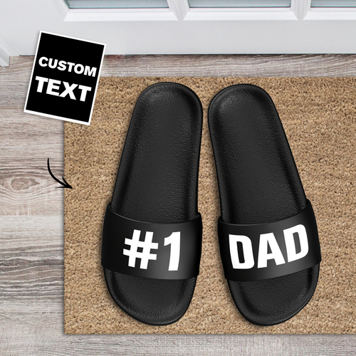 Custom Slide Sandals with Text Personalized Couple Slide Sandal For Summer Custom Gifts For Him/Her - No.1 Dad