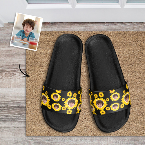 Custom Photo Slide Sandals Personalized Couple Face Slide Sandal For Summer Custom Gifts For Him/Her - Small Sunflower