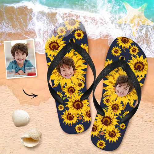 Custom Face Flip Flops Personalized Photo Flip Flops Summer Beach Slide Sandals - Withered Sunflower