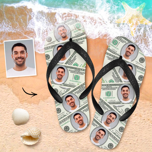 Custom Face Flip Flops Personalized Photo Flip Flops Summer Beach Slide Sandals - Money