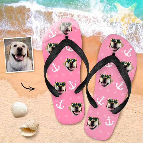 Custom Face Flip Flops Personalized Photo Flip Flops Summer Beach Slide Sandals - Dog