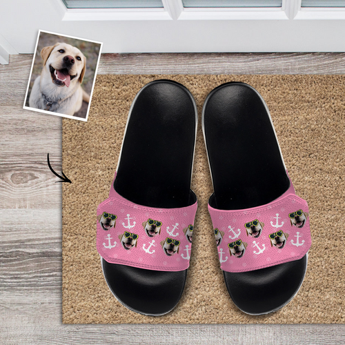 Custom Face Slide Sandals Personalized Velcro Slide Sandals Gifts Go To The Beach Holiday Gifts - Cute Dog