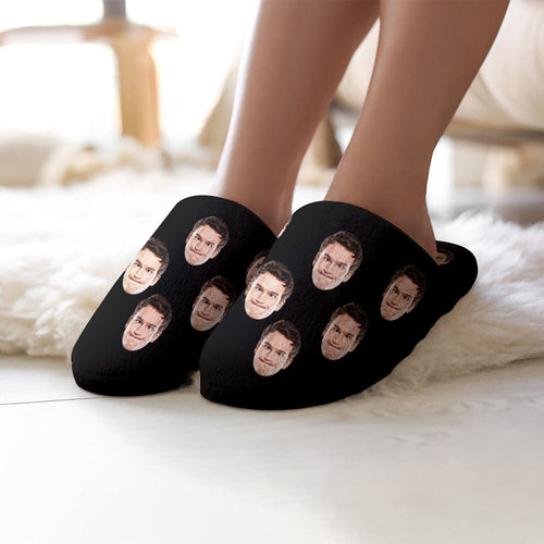 Custom Face Women's and Men's Slippers Personalized Casual House Shoes Indoor Outdoor Bedroom Cotton Slippers - FaceSocksUsa