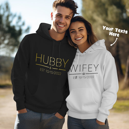 Custom Wifey Hubby Funny Couple Matching Hoodies Personalized Hoodie Valentine's Day Gift