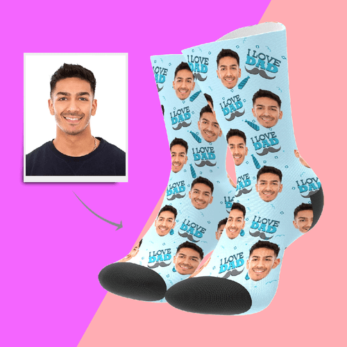 Printed In USA Custom Face Socks Add Pictures and Name I Love Dad Socks