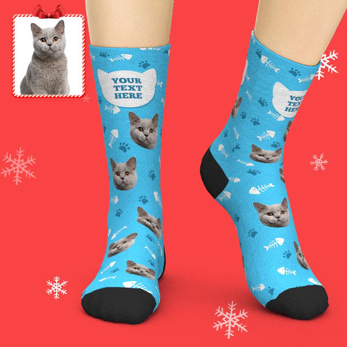 Printed In USA Custom Face Socks Add Pictures and Name - Cat
