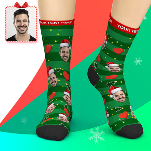 Printed In USA Custom Face Socks Add Pictures and Name Christmas Heart