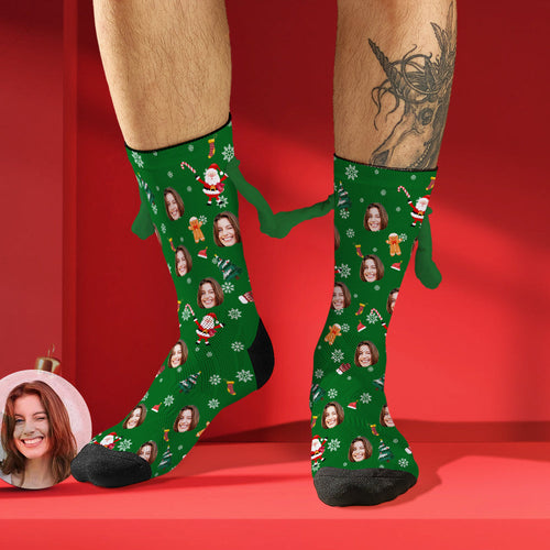 Custom Face Socks Funny Doll Mid Tube Socks Magnetic Holding Hands Socks Christmas Gifts - FaceSocksUsa
