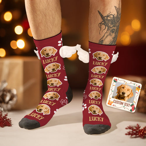 Custom Dog Face Socks 3D Magnetic Wing Socks Christmas Gifts - FaceSocksUsa