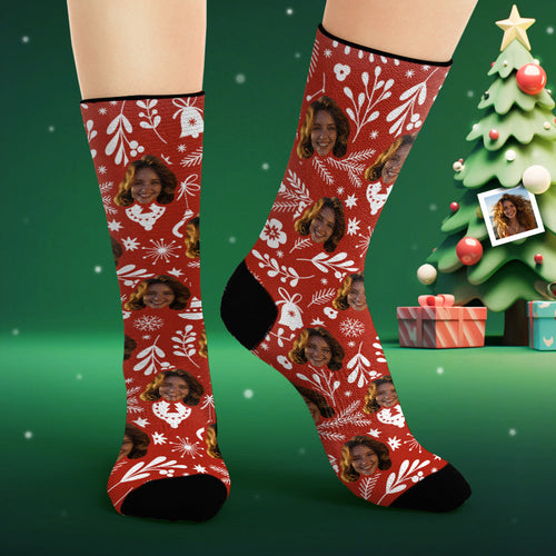 Custom Face Socks Personalized Photo Red Socks Christmas Gifts - FaceSocksUsa