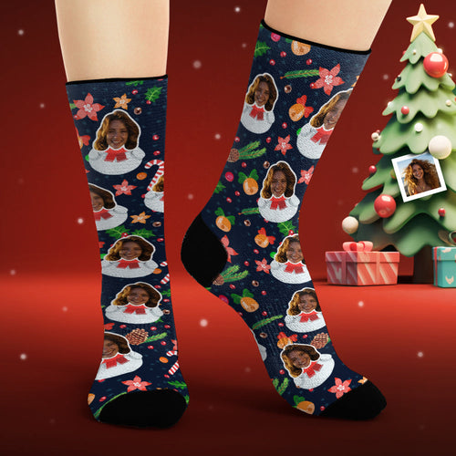 Custom Face Socks Personalized Photo Socks Funny Snowman Merry Christmas - FaceSocksUsa