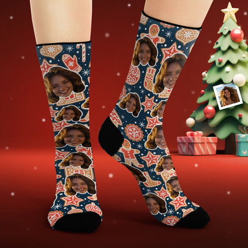 Custom Face Socks Personalized Photo Socks Christmas Gingerbread - FaceSocksUsa