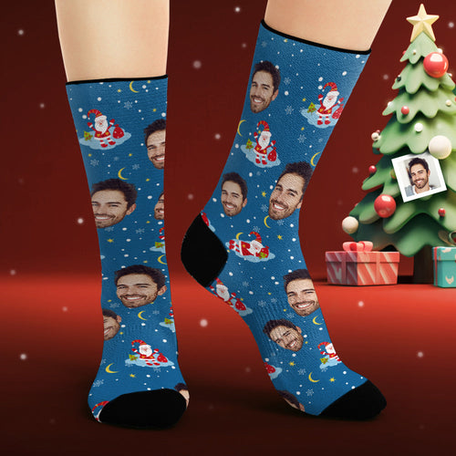 Custom Face Socks Personalized Photo Socks Good Night Santa Claus - FaceSocksUsa