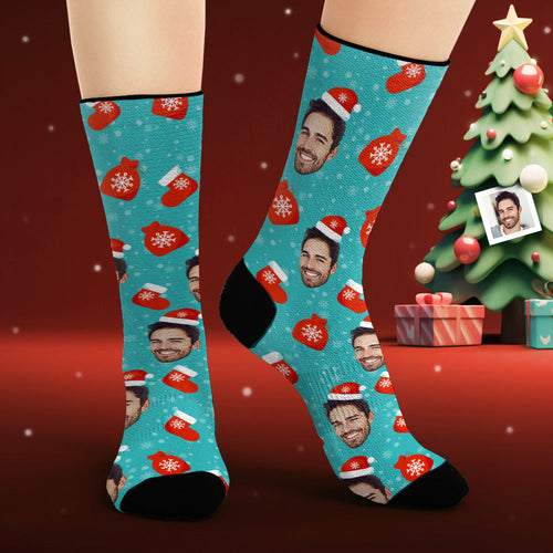 Custom Face Socks Personalized Photo Socks Santa Hat Christmas Gifts - FaceSocksUsa