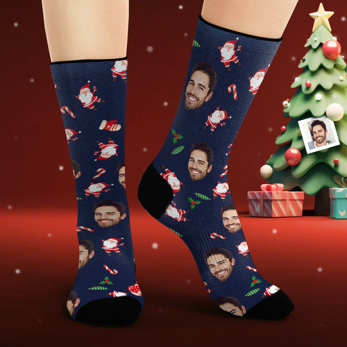 Custom Face Socks Personalized Photo Socks Happy Santa Claus Merry Christmas - FaceSocksUsa