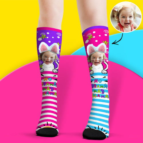 Custom Face Socks Knee High Socks 3D Cat Ear Cartoon Socks - FaceSocksUsa