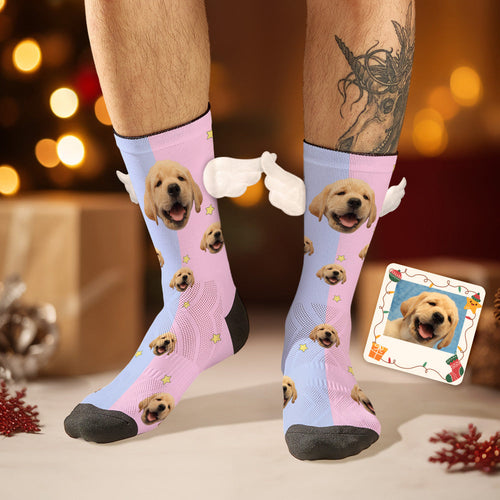 Custom Dog Face Socks Pink and Blue 3D Magnetic Wing Socks for Pet Lover