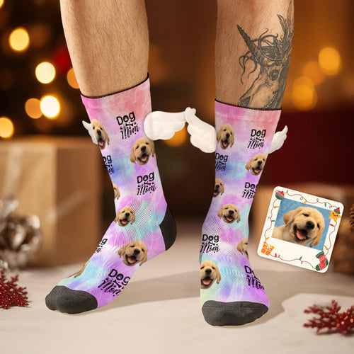 Custom Dog Face Socks 3D Magnetic Wing Socks Dog Mom for Pet Lover