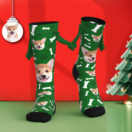 Custom Dog Face Socks Funny Doll Mid Tube Socks Magnetic Holding Hands Socks Christmas Gifts