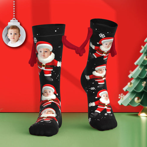 Custom Face Socks Funny Doll Mid Tube Socks Magnetic Holding Hands Socks Cute Santa Claus
