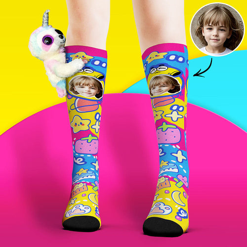 Custom Socks Knee High Face Socks Sloth Doll Colorful Socks - FaceSocksUsa