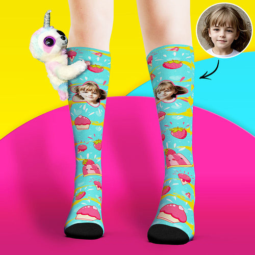 Custom Socks Knee High Face Socks Sloth Doll Pink Dessert Socks - FaceSocksUsa