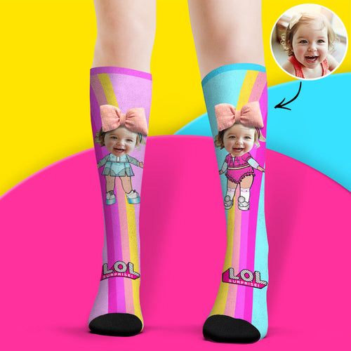 Custom Face Socks Knee High Socks 3D Cute Bow Cartoon Socks - FaceSocksUsa