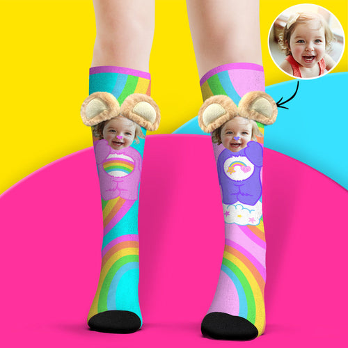 Custom Socks Knee High Face Socks 3D Plush Bear Ears Socks - FaceSocksUsa