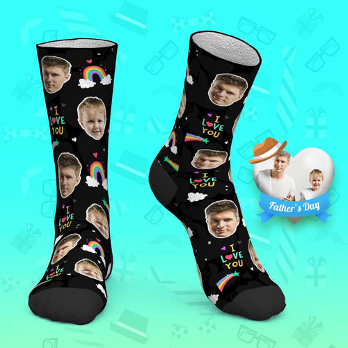 Father's Day Gift - Custom Face Socks Rainbow Socks I Love You Dad