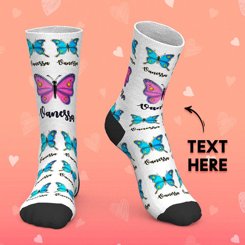 Custom Socks with Text Personalized Name Socks Gift - Colorful Butterfly
