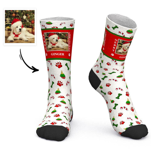 Custom Socks Personalized Photo Socks Christmas Socks Gift Santa Socks - Cut Dog