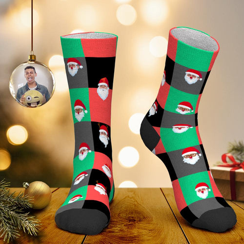Custom Face Socks Personalized Photo Socks Color Grid Santa Socks Christmas Gift